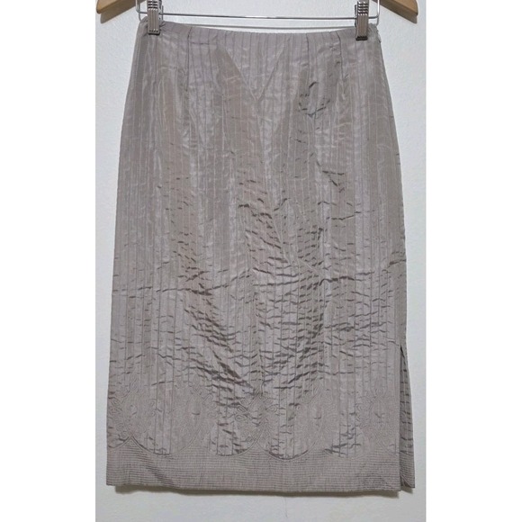 Max Mara Beige‎ Embroidery Italy Silk Wool Beige Pencil Pocket Skirt Sz 4 EUC